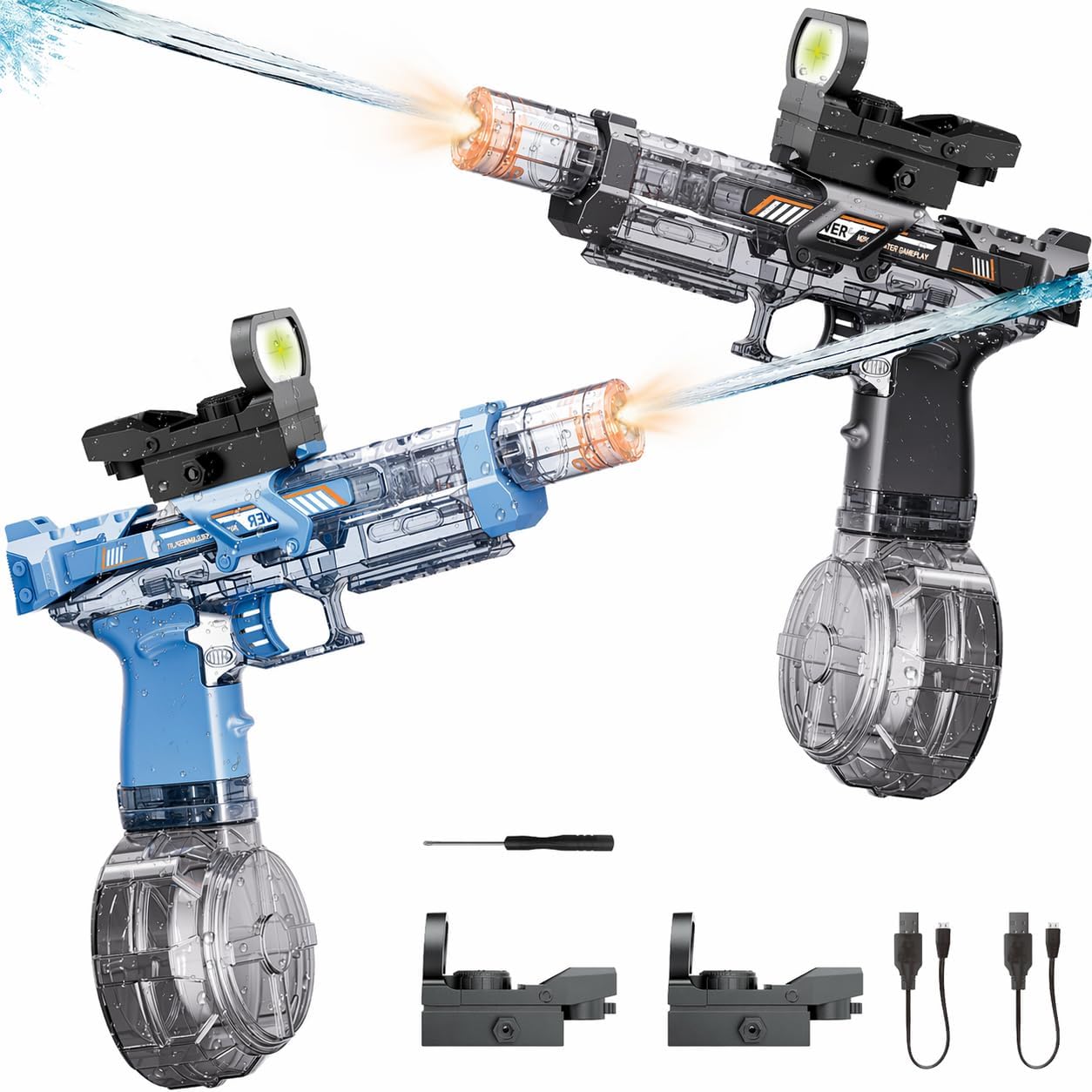Electric Water Gun Fire Flash – 320ml, LED Light-Up, Rechargeable Squirt Gun for Kids & Adults