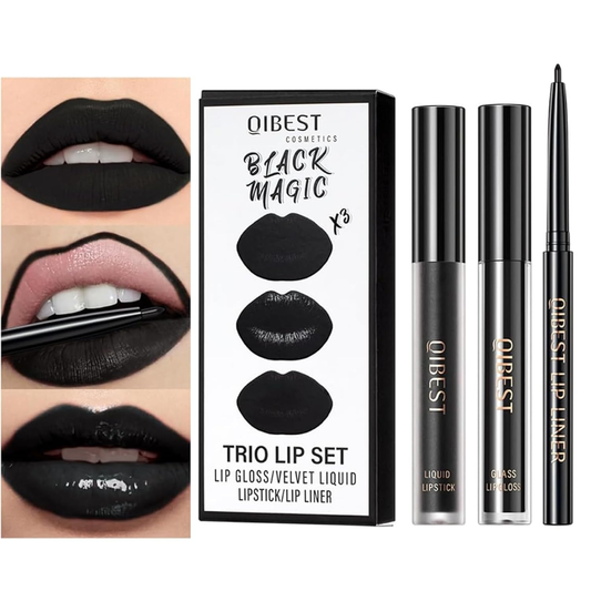Black Matte Liquid Lipstick Trio 3-in-1 Lip Set