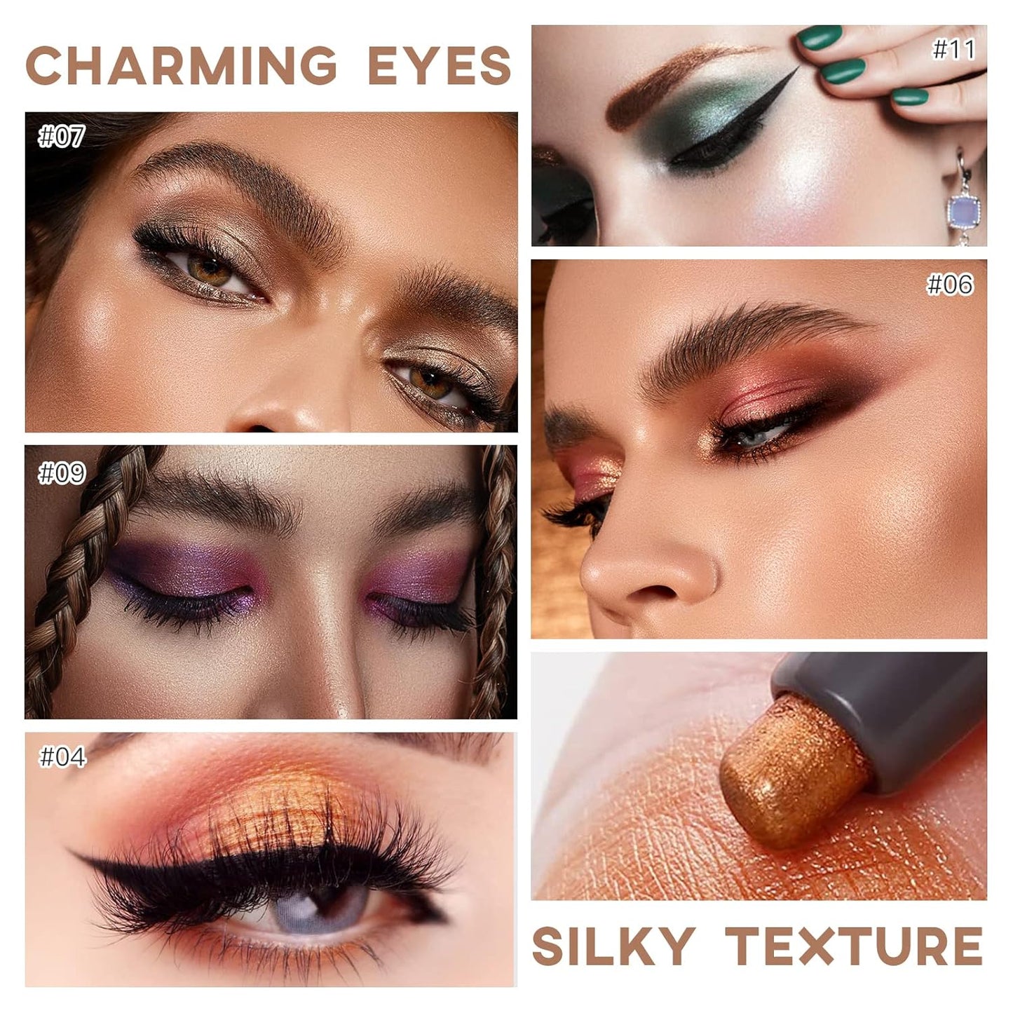 Eye-Shadow Stick Makeup Cosmetics Eye Brightener, Rotatable Cream Eye Shadow Pencil, Glitter Shimmer Eyeshadow Stick with Sponge Smudger for Eye Makeup (01# Pearl White Shimmer)