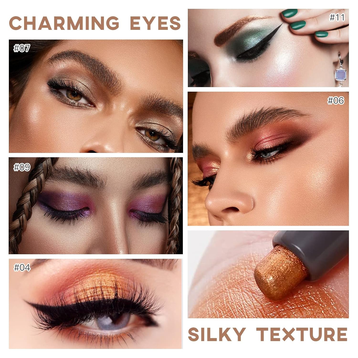 Eye-Shadow Stick Makeup Cosmetics Eye Brightener, Rotatable Cream Eye Shadow Pencil, Glitter Shimmer Eyeshadow Stick with Sponge Smudger for Eye Makeup (01# Pearl White Shimmer)
