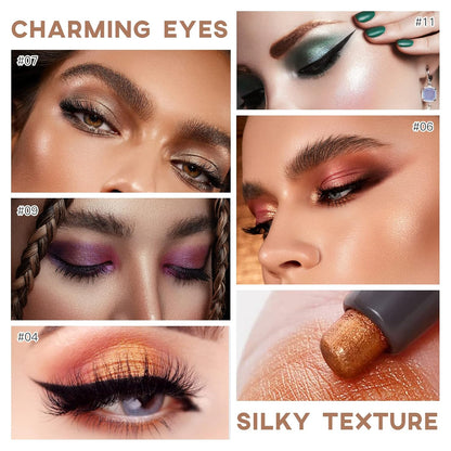 Eye-Shadow Stick Makeup Cosmetics Eye Brightener, Rotatable Cream Eye Shadow Pencil, Glitter Shimmer Eyeshadow Stick with Sponge Smudger for Eye Makeup (01# Pearl White Shimmer)