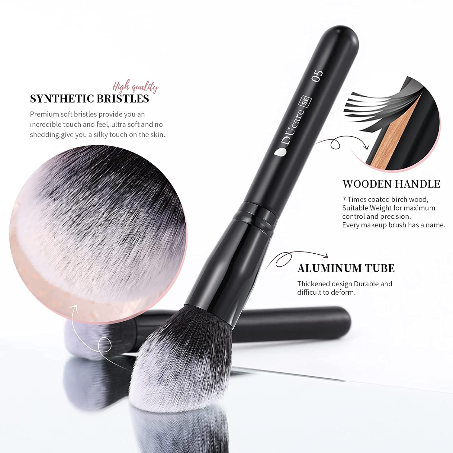 Makeup Brushes 15Pcs Premium Synthetic Kabuki Makeup Brush Set, Professional Foundation Concealers Powder Blush Blending Face Eye Shadows Black Brush Sets