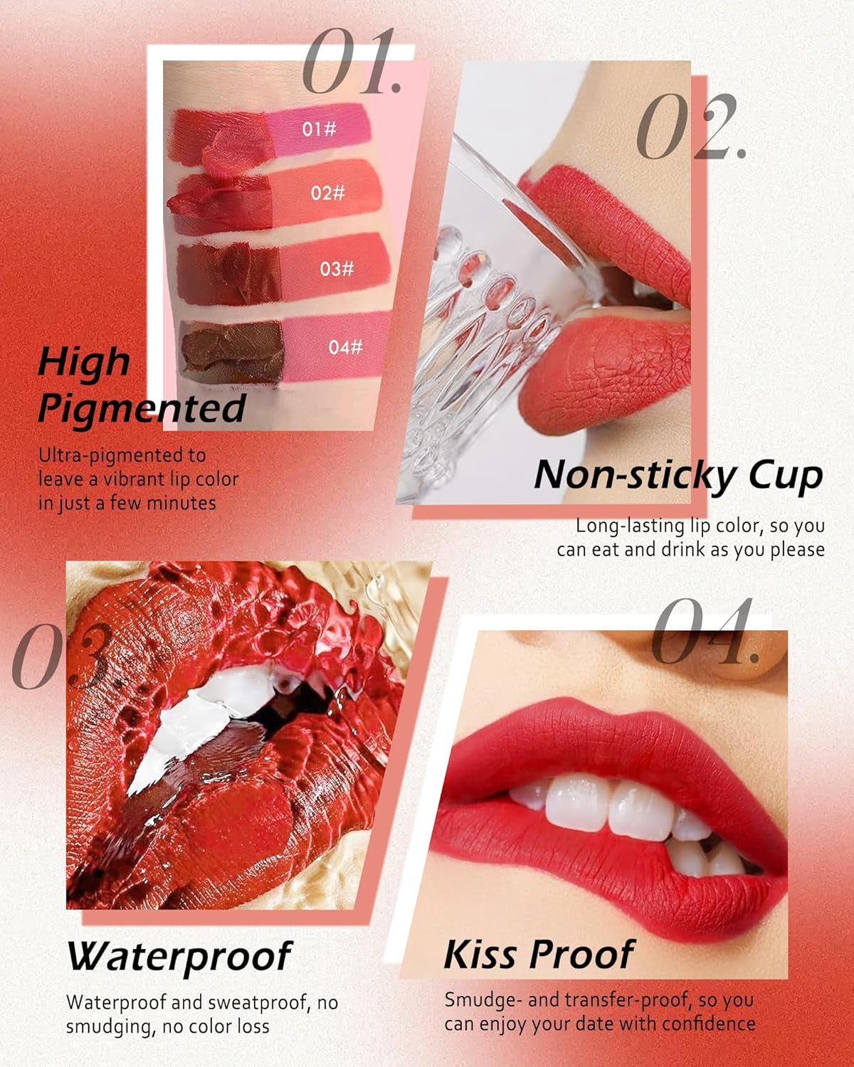 Peel off Lip Stain - Red Matte Lip Liner Stain Waterproof Long Lasting 24H, Highly Pigmented Lip Tattoo Peel off Lip Tint Stain, Transfer-Proof and Non-Stick Cup, Liquid Lip Gloss Makeup for Women-03