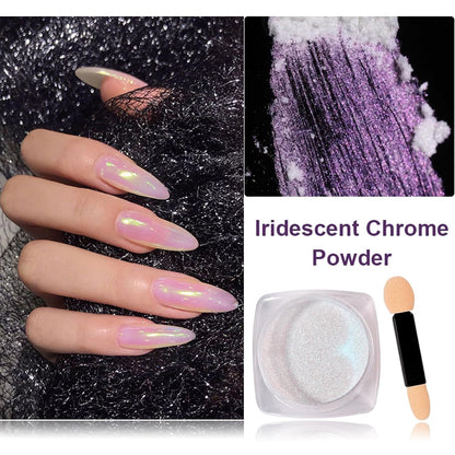 7 Color Symphony Mermaid Pearl Neon Ice Aurora Dust - White High Glossy Metallic Mirror Effect Nail Powder