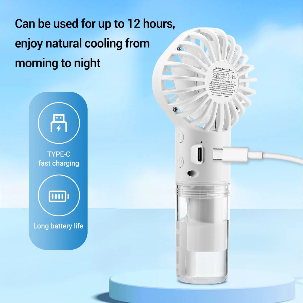 2 in 1 Handheld Fan 4-Speed Water Spray Mist Fan Outdoor Mini Spray Fan Summer Cooling Artifact USB Charging Summer Supplies