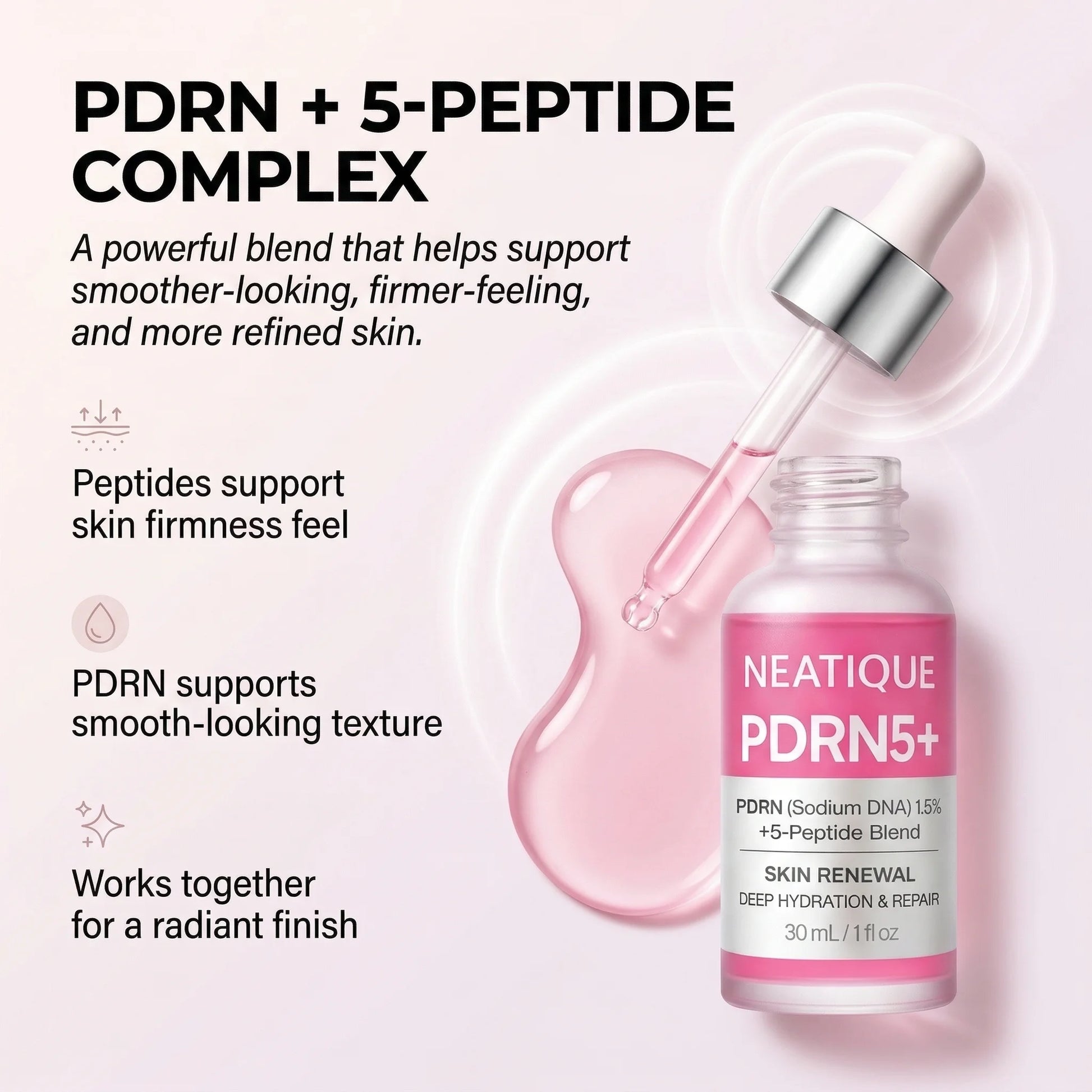 PDRN Serum by , PDRN (Sodium DNA) 1.5% + 5-Peptide Blend, Hydrating Face Serum, Moisture Barrier Support, Smooth & Plump-Looking Skin, Lightweight Essence, 1 Fl Oz (30 Ml)