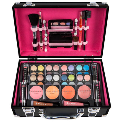 Carry All Make up Train Case with Pro Makeup Set, Beauty Brushes, Lipsticks, Eye Shadows, Blushes, Powders, and More - Reusable Cosmetics Storage Organizer - Premium Gift Packaging - Black