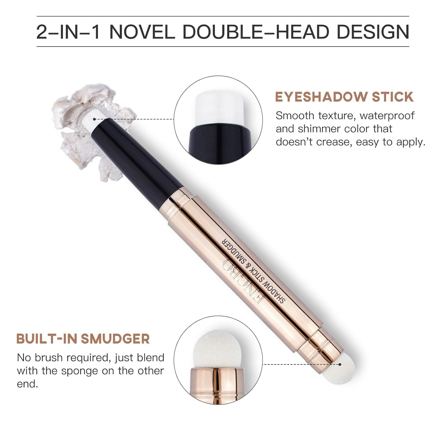 Eye-Shadow Stick Makeup Cosmetics Eye Brightener, Rotatable Cream Eye Shadow Pencil, Glitter Shimmer Eyeshadow Stick with Sponge Smudger for Eye Makeup (01# Pearl White Shimmer)