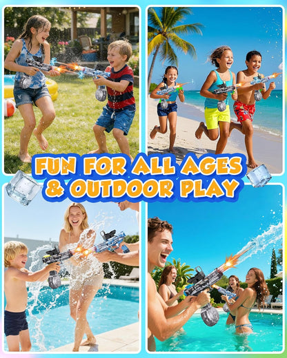 Electric Water Gun Fire Flash Upgraded, 320 Capacity Water Pistol Toy Squirt Gun for Kids Adults, Summer Outdoor Toy Yard Beach Swimming Water Play Toys (Black)