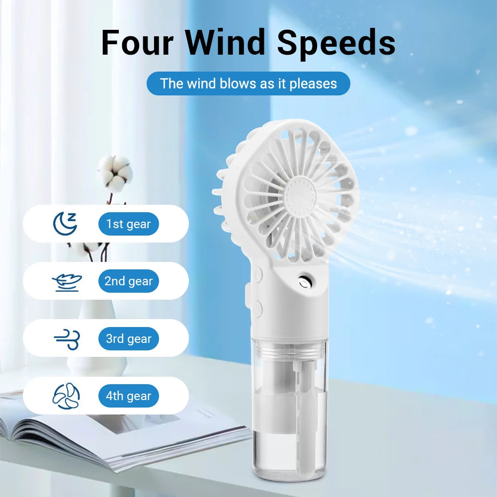 2 in 1 Handheld Fan 4-Speed Water Spray Mist Fan Outdoor Mini Spray Fan Summer Cooling Artifact USB Charging Summer Supplies