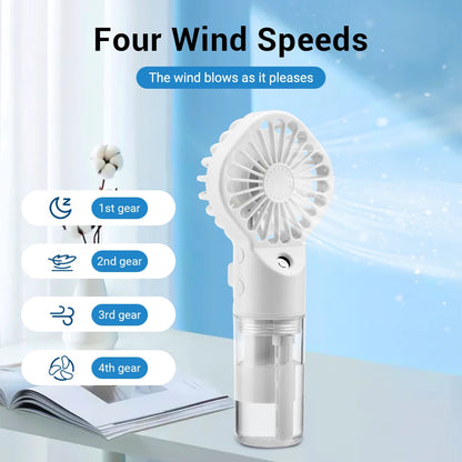 2 in 1 Handheld Fan 4-Speed Water Spray Mist Fan Outdoor Mini Spray Fan Summer Cooling Artifact USB Charging Summer Supplies