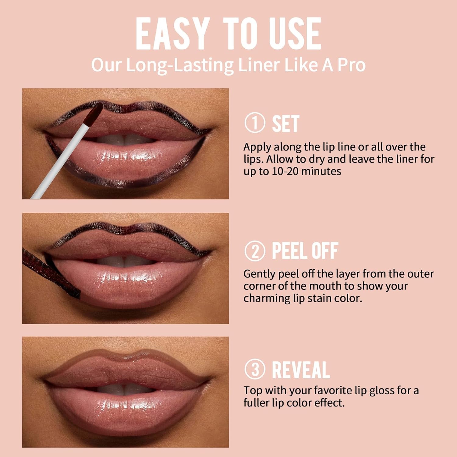 Lip Stain - Lip Liner Stain, Long Lasting Lip Stain Peel Off, Waterproof Stay on All Day, Transfer-Proof, Highly Pigmented, Natural Color, Coffee