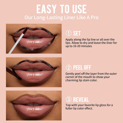 Lip Stain - Lip Liner Stain, Long Lasting Lip Stain Peel Off, Waterproof Stay on All Day, Transfer-Proof, Highly Pigmented, Natural Color, Coffee