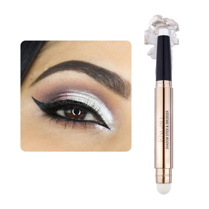 Eye-Shadow Stick Makeup Cosmetics Eye Brightener, Rotatable Cream Eye Shadow Pencil, Glitter Shimmer Eyeshadow Stick with Sponge Smudger for Eye Makeup (01# Pearl White Shimmer)