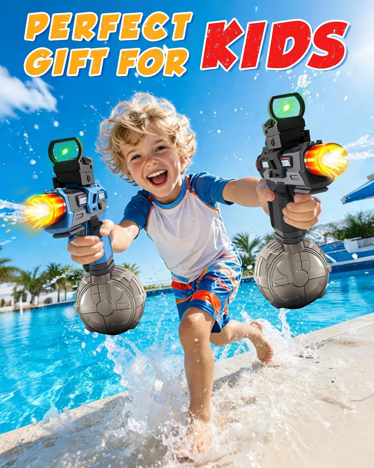 Electric Water Gun Fire Flash Upgraded, 320 Capacity Water Pistol Toy Squirt Gun for Kids Adults, Summer Outdoor Toy Yard Beach Swimming Water Play Toys (Black)