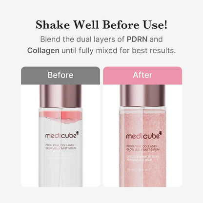 PDRN Pink Collagen Glow Jelly Mist Serum – Dual-Texture Jelly Mist Serum with Niacinamide, Glutathione, Ceramide & Hyaluronic Acid – Hydrating Radiance & Plump Skin – 100 Ml