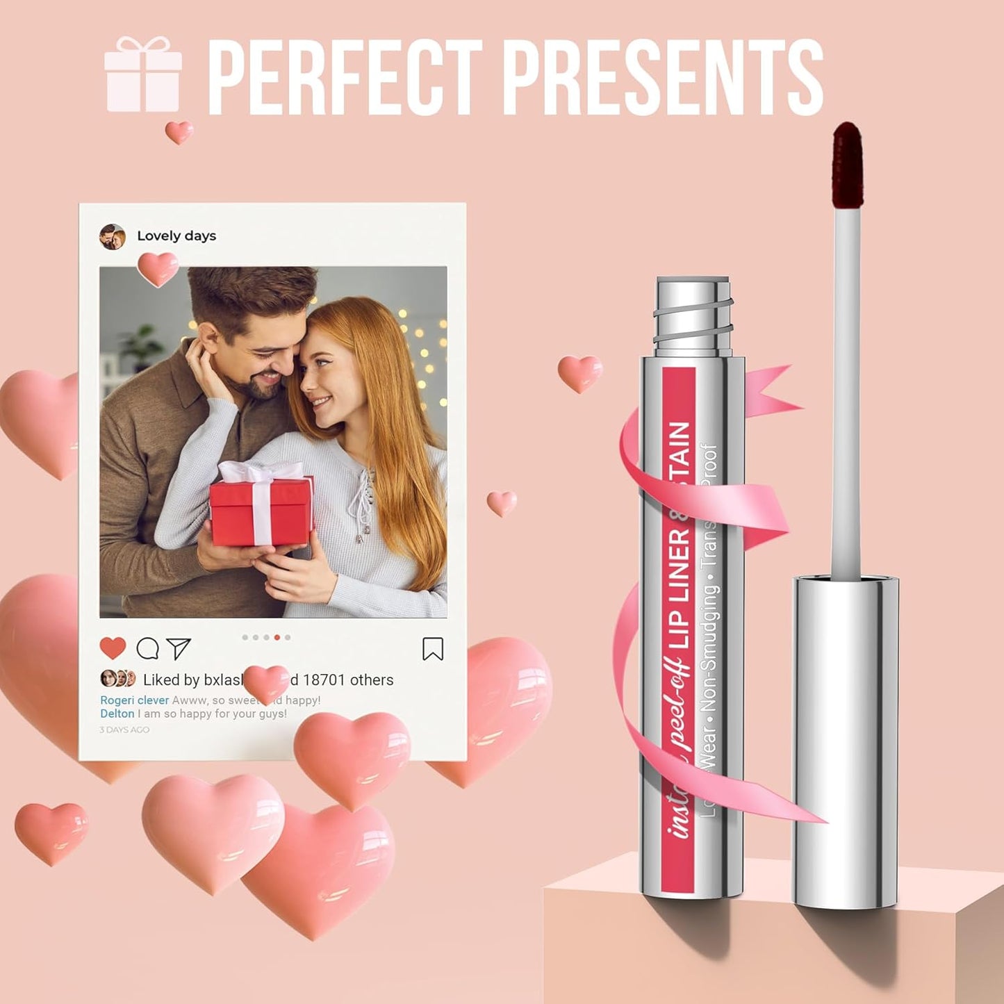 Lip Stain - Lip Liner Stain, Long Lasting Lip Stain Peel Off, Waterproof Stay on All Day, Transfer-Proof, Highly Pigmented, Natural Color, Coffee