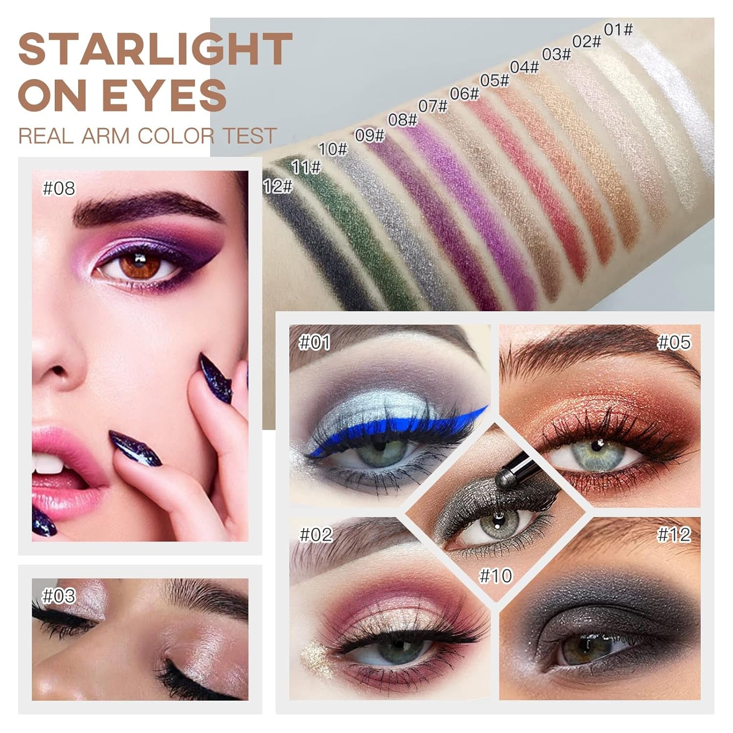 Eye-Shadow Stick Makeup Cosmetics Eye Brightener, Rotatable Cream Eye Shadow Pencil, Glitter Shimmer Eyeshadow Stick with Sponge Smudger for Eye Makeup (01# Pearl White Shimmer)