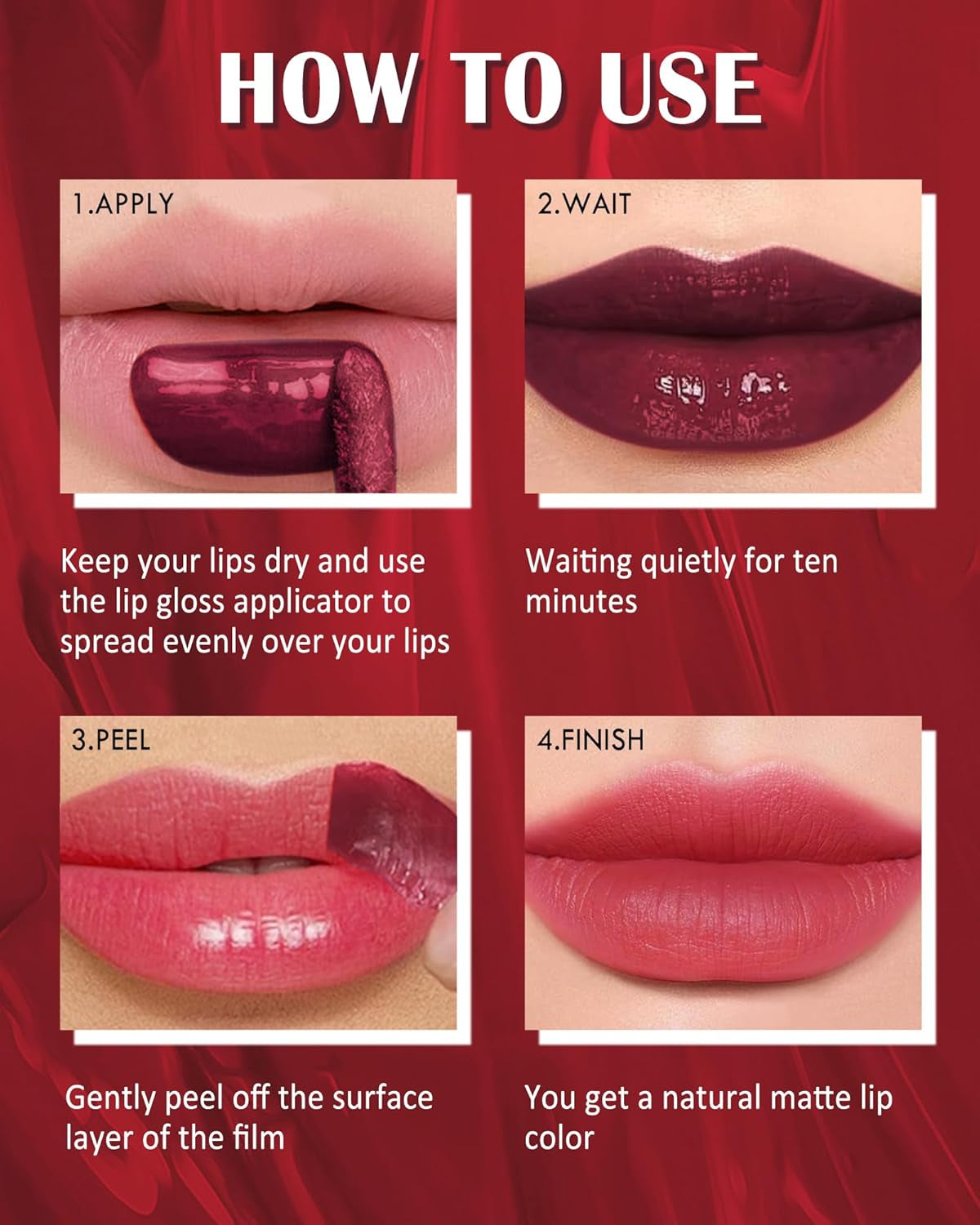 Peel off Lip Stain - Red Matte Lip Liner Stain Waterproof Long Lasting 24H, Highly Pigmented Lip Tattoo Peel off Lip Tint Stain, Transfer-Proof and Non-Stick Cup, Liquid Lip Gloss Makeup for Women-03