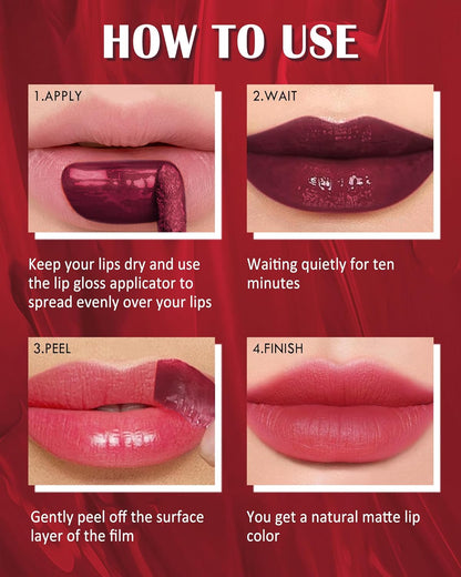 Peel off Lip Stain - Red Matte Lip Liner Stain Waterproof Long Lasting 24H, Highly Pigmented Lip Tattoo Peel off Lip Tint Stain, Transfer-Proof and Non-Stick Cup, Liquid Lip Gloss Makeup for Women-03