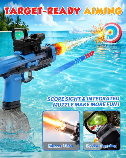 Electric Water Gun Fire Flash Upgraded, 320 Capacity Water Pistol Toy Squirt Gun for Kids Adults, Summer Outdoor Toy Yard Beach Swimming Water Play Toys (Black)