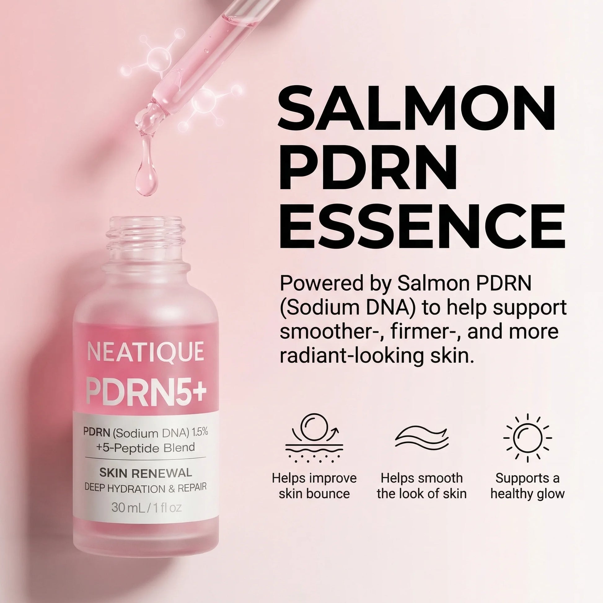 PDRN Serum by , PDRN (Sodium DNA) 1.5% + 5-Peptide Blend, Hydrating Face Serum, Moisture Barrier Support, Smooth & Plump-Looking Skin, Lightweight Essence, 1 Fl Oz (30 Ml)