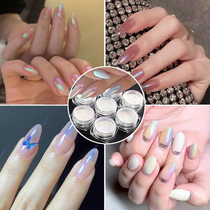 7 Color Symphony Mermaid Pearl Neon Ice Aurora Dust - White High Glossy Metallic Mirror Effect Nail Powder