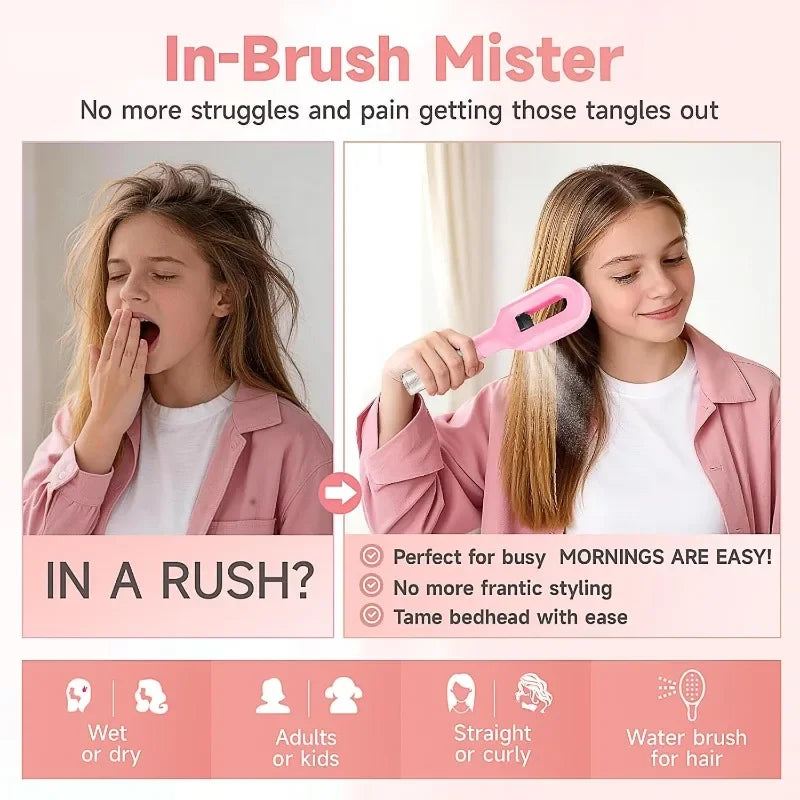 Hairbrush Sprayer Brush 2 in 1 Multi-Functional Spray Bottle Comb with Water Spray Detangling Styling Salon Fluffy Modeling Comb