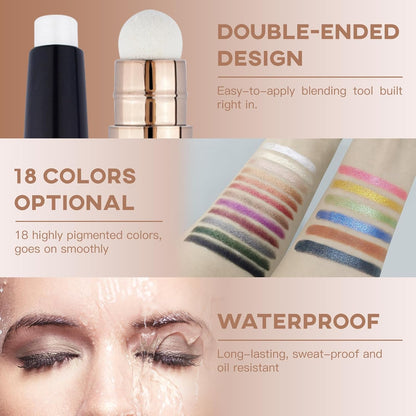 Eye-Shadow Stick Makeup Cosmetics Eye Brightener, Rotatable Cream Eye Shadow Pencil, Glitter Shimmer Eyeshadow Stick with Sponge Smudger for Eye Makeup (01# Pearl White Shimmer)
