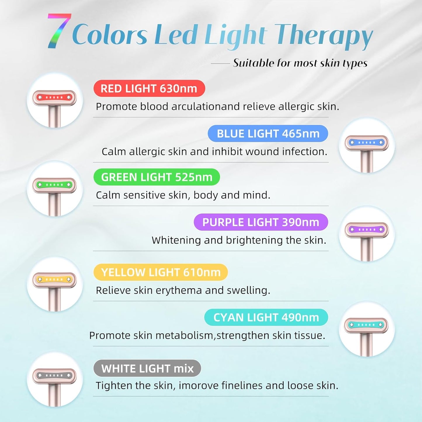 7 in 1 LED Light Therapy Facial Red & Blue Rejuvenation Tool