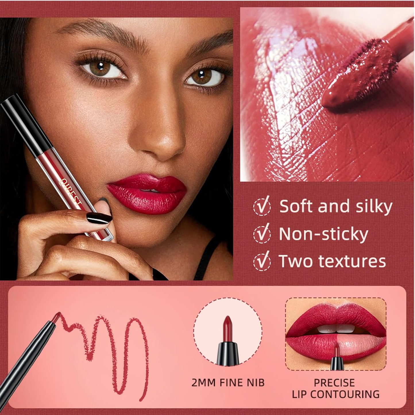 Black Matte Liquid Lipstick Trio 3-in-1 Lip Set