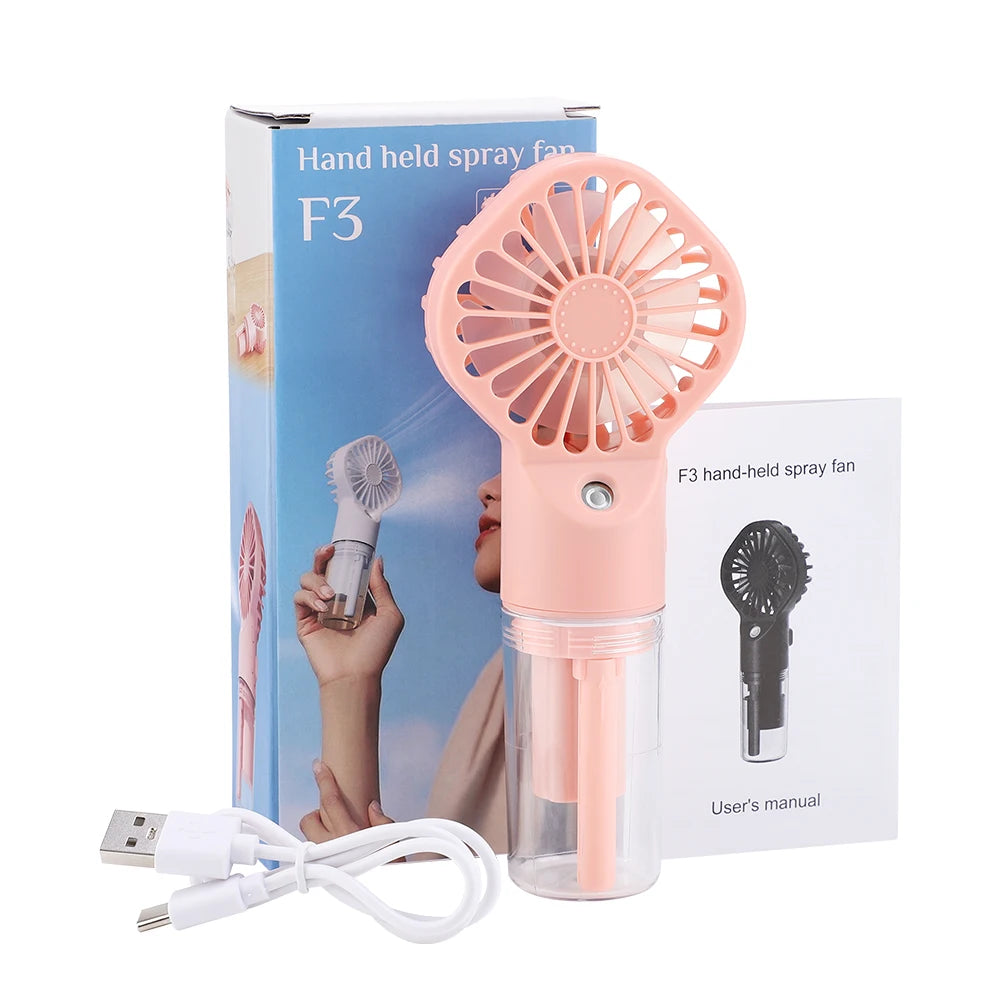2 in 1 Handheld Fan 4-Speed Water Spray Mist Fan Outdoor Mini Spray Fan Summer Cooling Artifact USB Charging Summer Supplies
