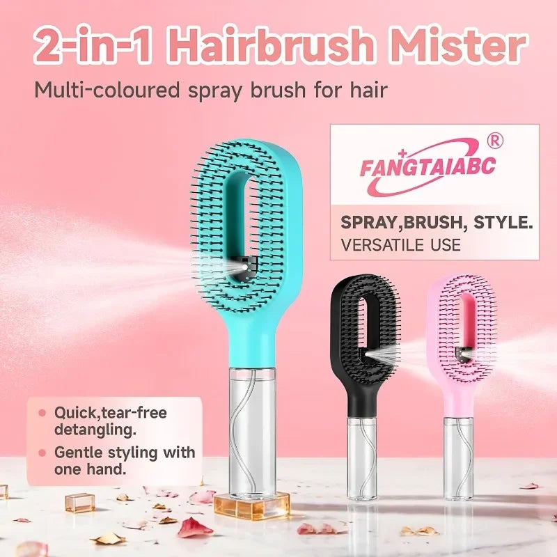 Hairbrush Sprayer Brush 2 in 1 Multi-Functional Spray Bottle Comb with Water Spray Detangling Styling Salon Fluffy Modeling Comb