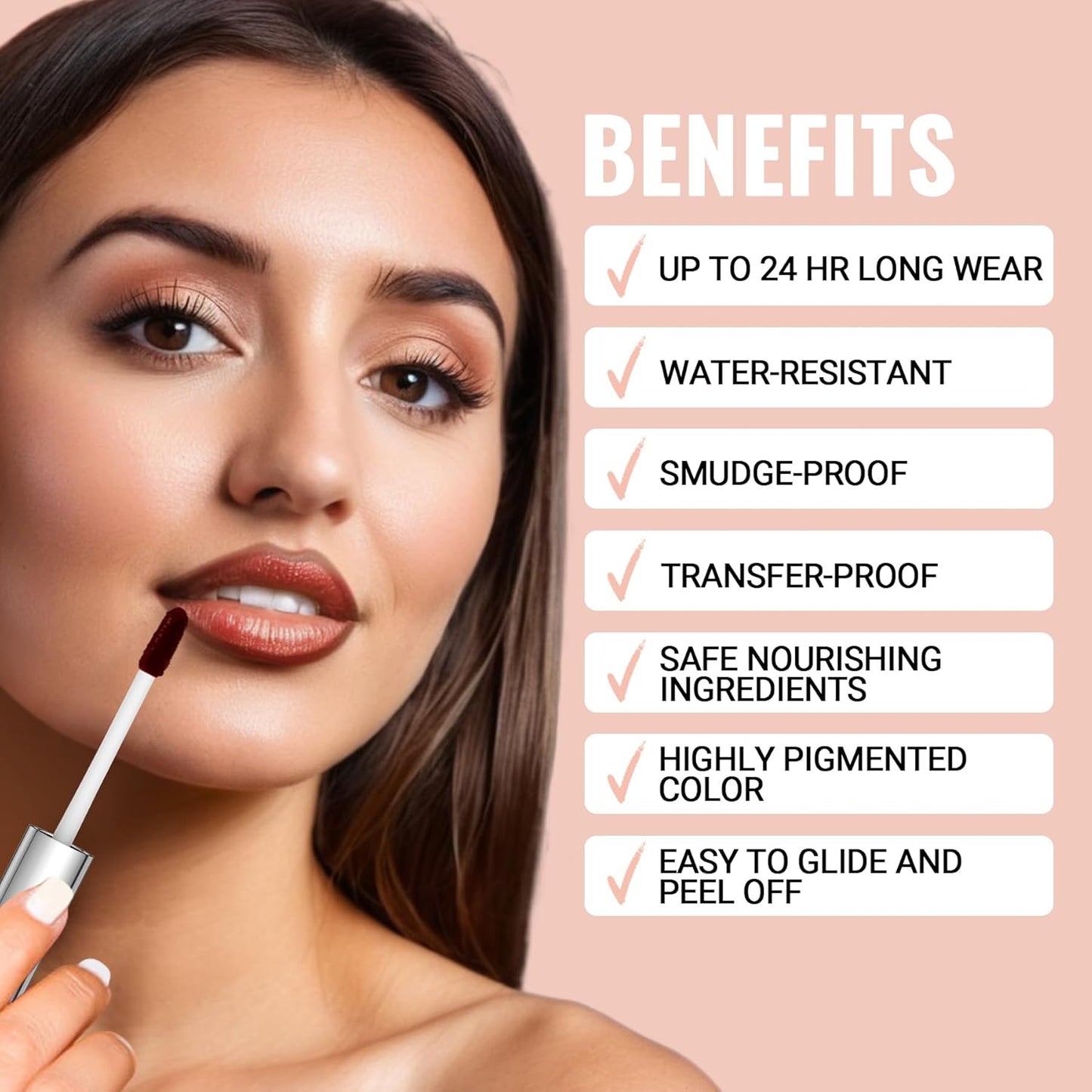 Lip Stain - Lip Liner Stain, Long Lasting Lip Stain Peel Off, Waterproof Stay on All Day, Transfer-Proof, Highly Pigmented, Natural Color, Coffee