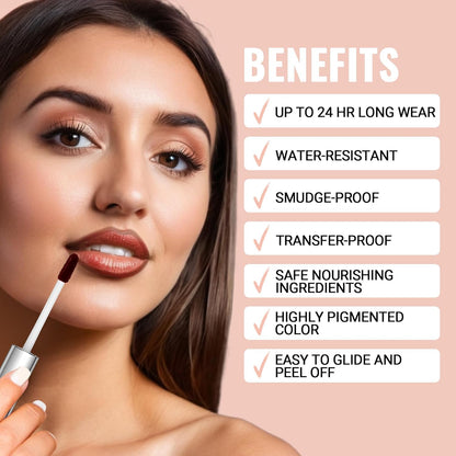 Lip Stain - Lip Liner Stain, Long Lasting Lip Stain Peel Off, Waterproof Stay on All Day, Transfer-Proof, Highly Pigmented, Natural Color, Coffee