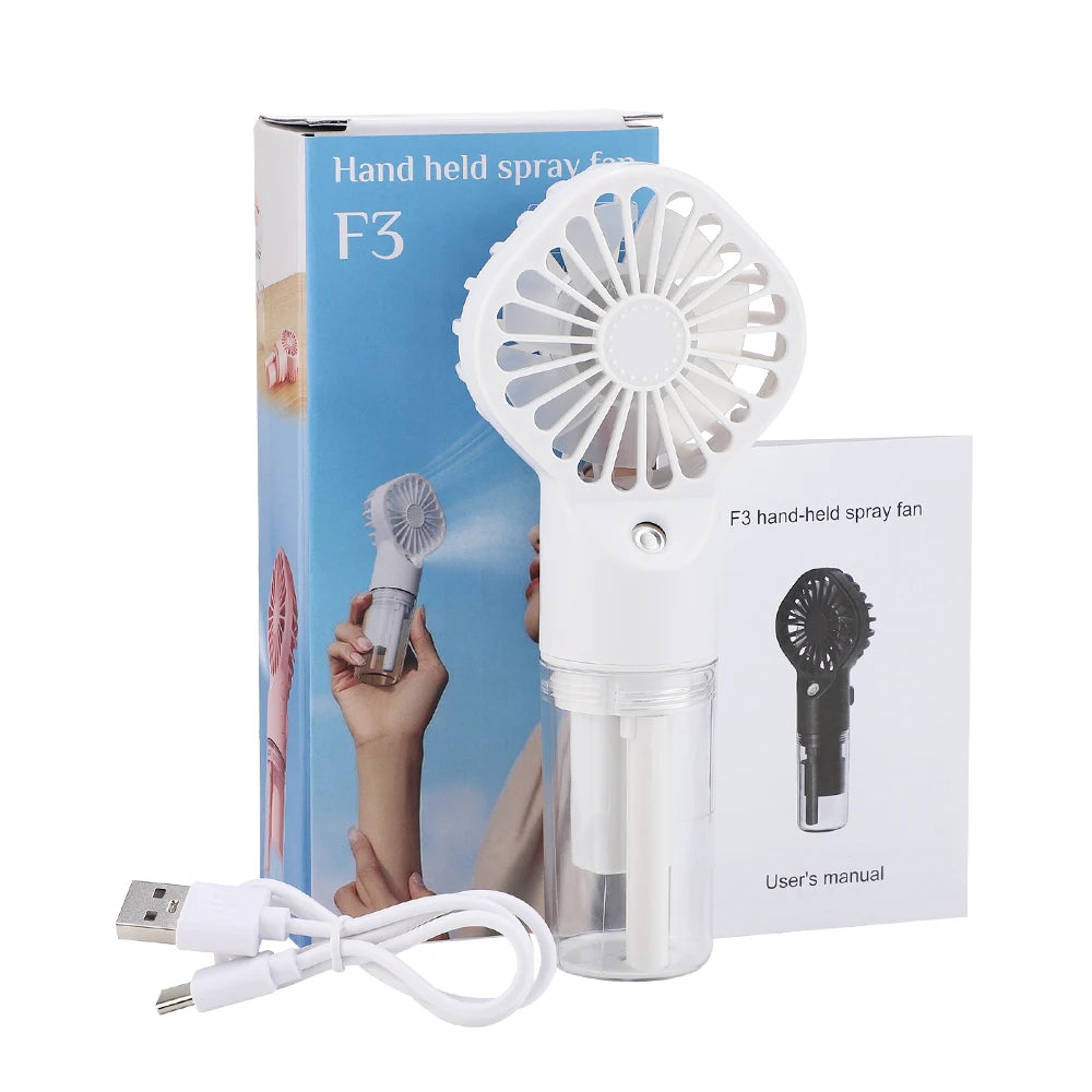2 in 1 Handheld Fan 4-Speed Water Spray Mist Fan Outdoor Mini Spray Fan Summer Cooling Artifact USB Charging Summer Supplies