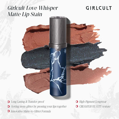 Love Whisper Matte Lip Stain, Long-Lasting Matte Liquid Lipstick, Velvety Lip Cream, Glitter Finish Lip Gloss