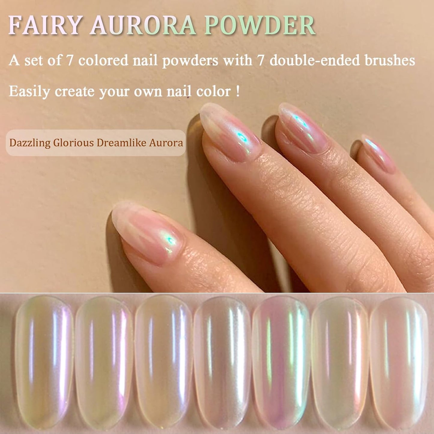 7 Color Symphony Mermaid Pearl Neon Ice Aurora Dust - White High Glossy Metallic Mirror Effect Nail Powder