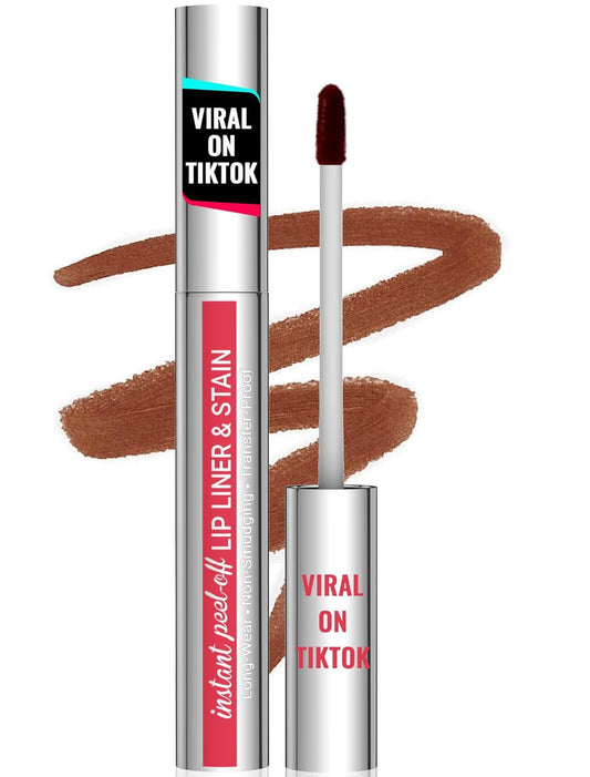 Lip Stain - Lip Liner Stain, Long Lasting Lip Stain Peel Off, Waterproof Stay on All Day, Transfer-Proof, Highly Pigmented, Natural Color, Coffee