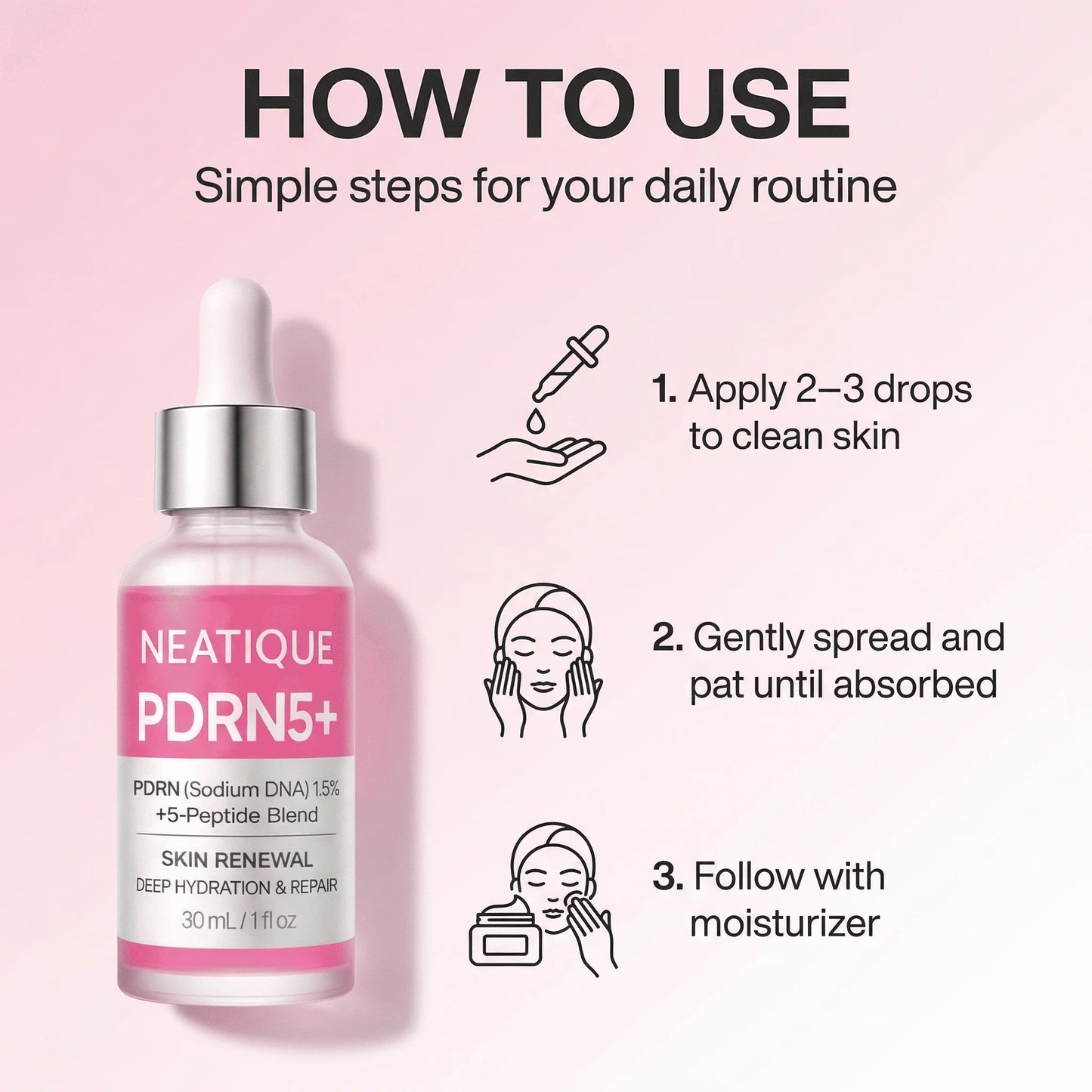 PDRN Serum by , PDRN (Sodium DNA) 1.5% + 5-Peptide Blend, Hydrating Face Serum, Moisture Barrier Support, Smooth & Plump-Looking Skin, Lightweight Essence, 1 Fl Oz (30 Ml)