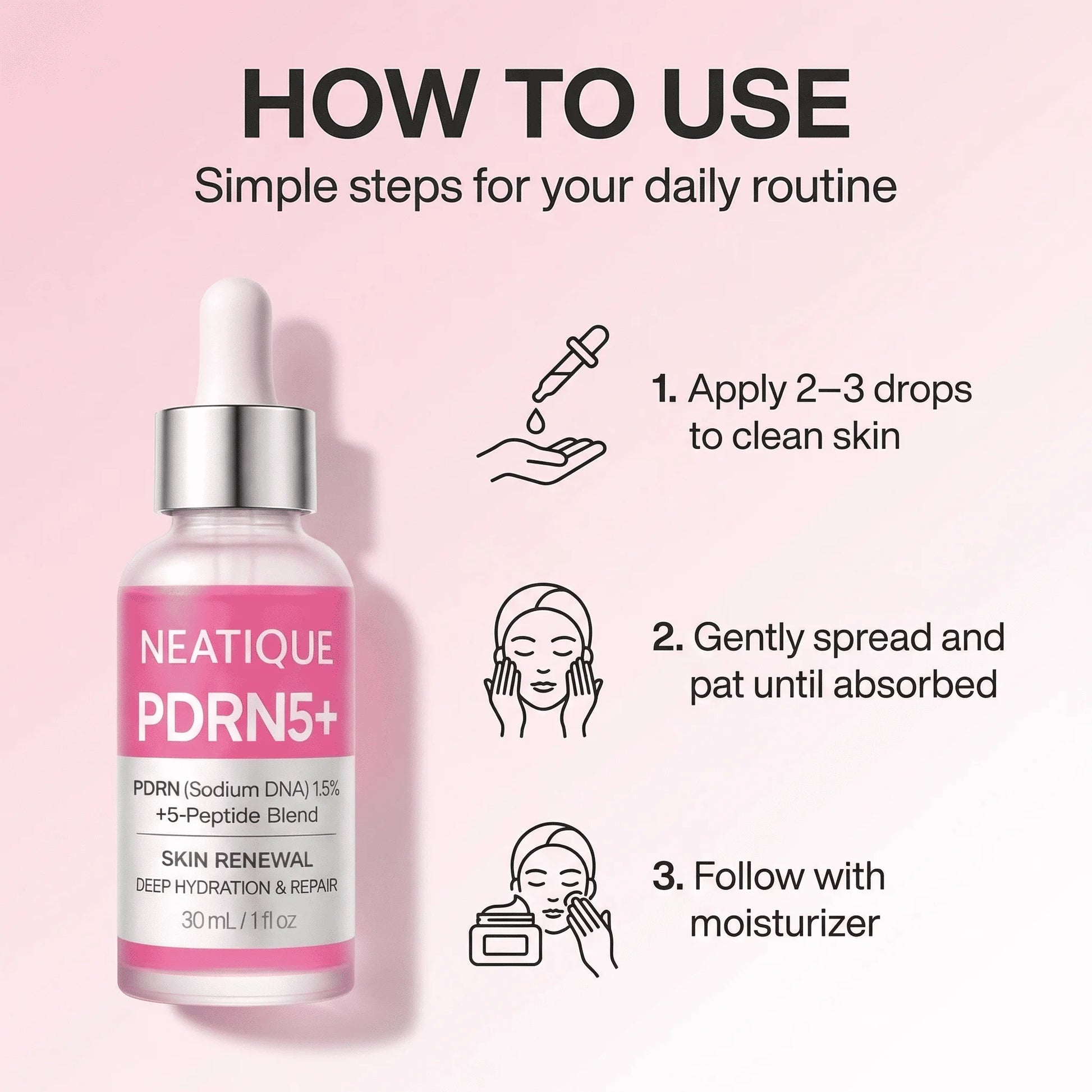 PDRN Serum by , PDRN (Sodium DNA) 1.5% + 5-Peptide Blend, Hydrating Face Serum, Moisture Barrier Support, Smooth & Plump-Looking Skin, Lightweight Essence, 1 Fl Oz (30 Ml)
