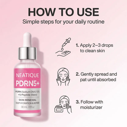 PDRN Serum by , PDRN (Sodium DNA) 1.5% + 5-Peptide Blend, Hydrating Face Serum, Moisture Barrier Support, Smooth & Plump-Looking Skin, Lightweight Essence, 1 Fl Oz (30 Ml)