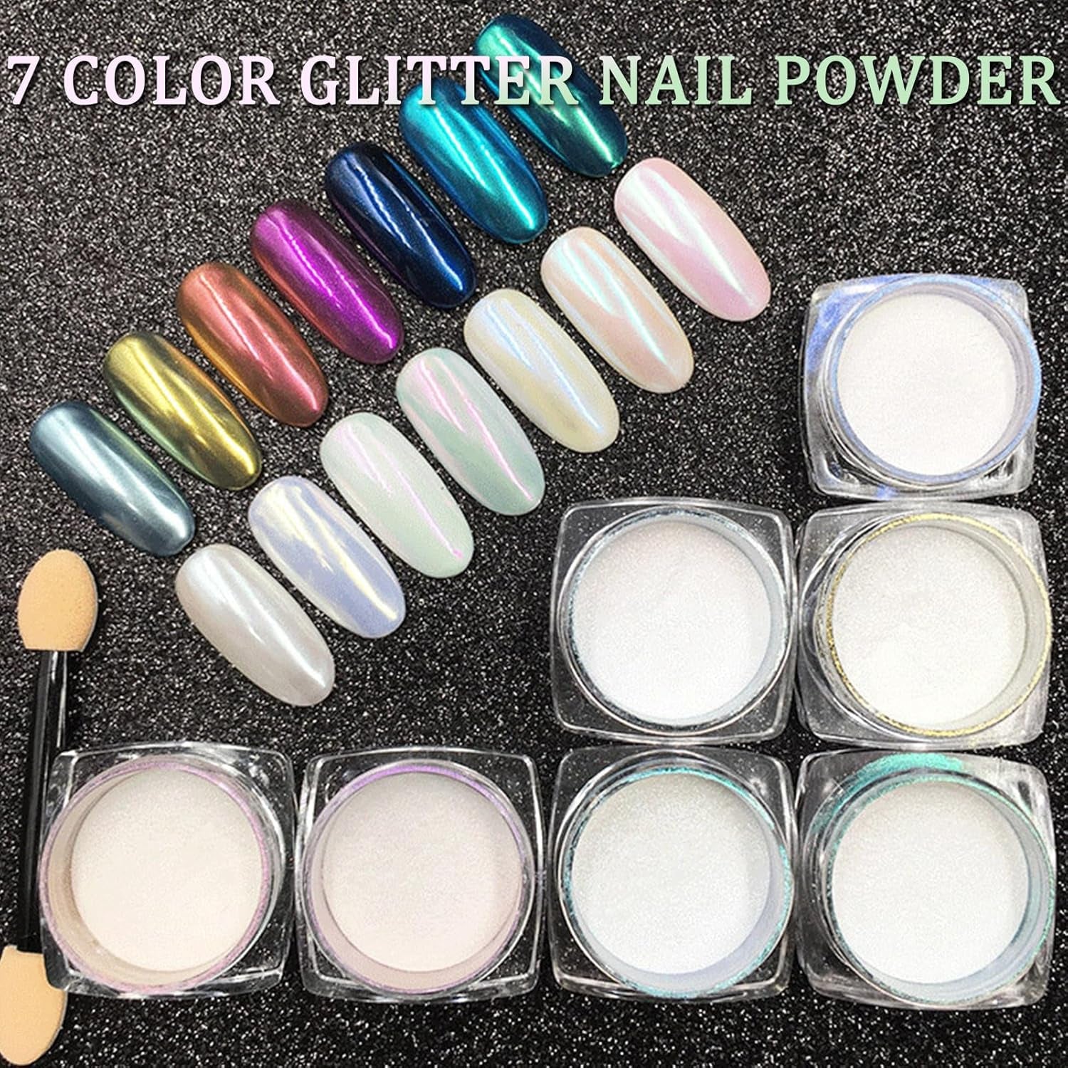 7 Color Symphony Mermaid Pearl Neon Ice Aurora Dust - White High Glossy Metallic Mirror Effect Nail Powder