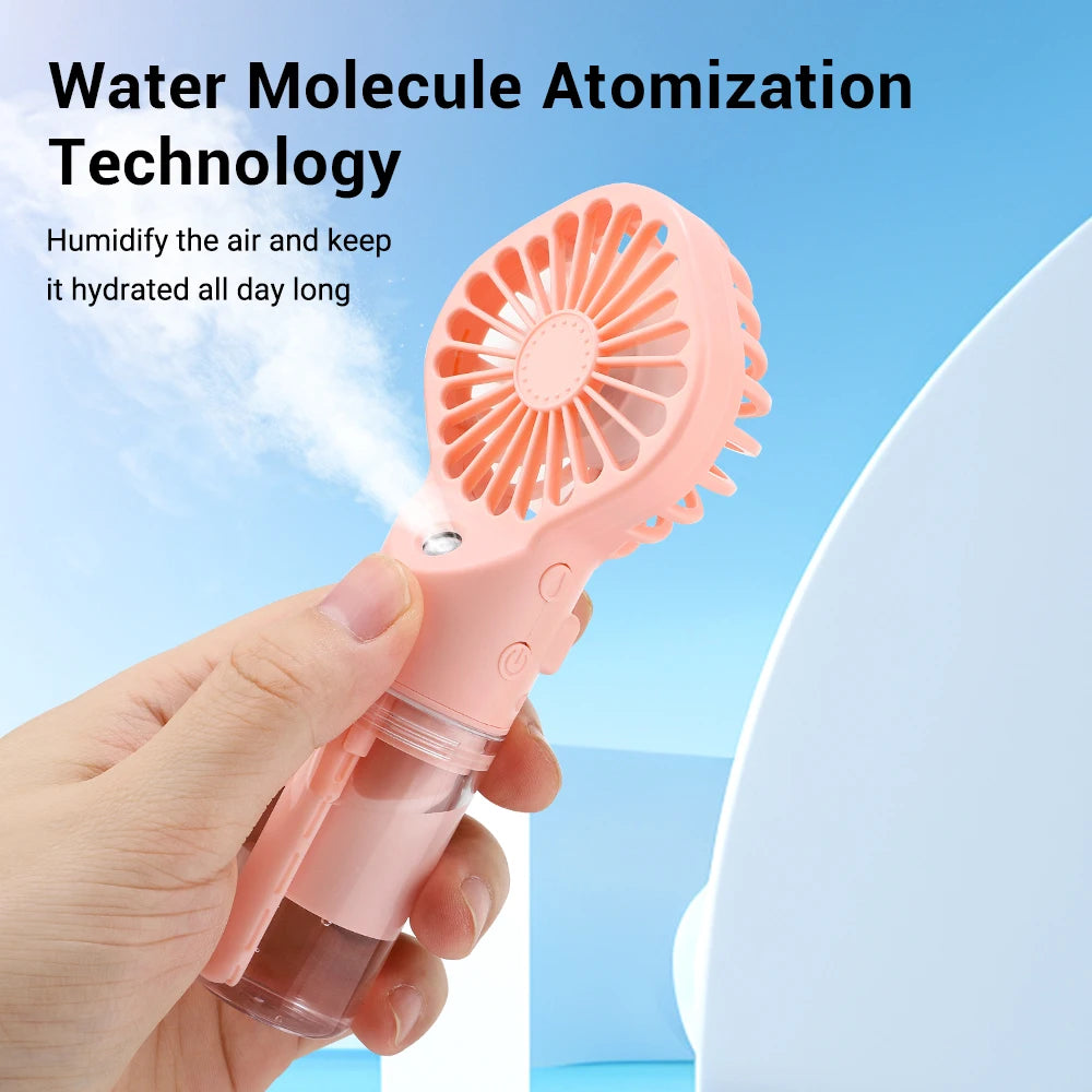 2 in 1 Handheld Fan 4-Speed Water Spray Mist Fan Outdoor Mini Spray Fan Summer Cooling Artifact USB Charging Summer Supplies